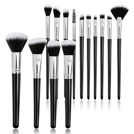Cepillos de maquillaje, 14 juegos de cepillo de maquillaje de PC con 2 batiadoras de belleza, cepde maquillaje de viaje para maquillaje de base, corrector de ojos, rubor y cepillo de sombras de ojos (negro)