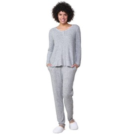 La Cera Women's Sleepwaer Pajama Set, Comfortable Super Sofr Long Sleeve PJ, Grey, Small