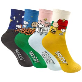 Yolo Studio Peanuts Character Crew Socks Collection, 5 Pairs, Snoopy and Friends Design, White and Multi-Color (US, Alpha, One Size, Regular, Regular, Style-6)