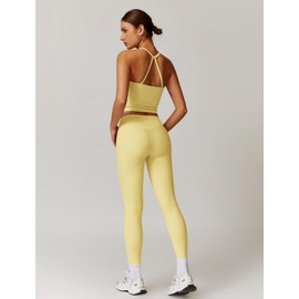 ABOCIW Workout Sets for Women 2 Piece Padded Sports Bra Tank Top High Waist Leggings Sets Active Gym Yoga Work Out Clothes Yellow X-Small