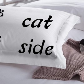 AOXHFNV Bed Linen Set from the Black and White Series Dog Side and My Side Motif Duvet Cover Couple Bedding Set Black White Double Bed (135 x 200 cm, Cat Side)