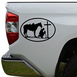 Rosie Decals Cowboy Horse Praying Cross Christian Die Cut Vinyl Decal Sticker For Car Truck Motorcycle Window Bumper Wall Decor Size- [20 inch/50 cm] Wide Color- Gloss Black