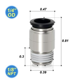 TAILONZ PNEUMATIC Round Male Straight 1/4 Inch Tube OD x 1/8 Inch NPT Thread Push to Connect Fittings POC-1/4-N1 (Pack of 10)