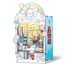 Hands Craft Cinnamoroll Cloud Bakery Book Nook Kit with Cinnamoroll Figurine – Kawaii 3D Puzzle with Touch Activated LED Lights – DIY Wooden Craft Kit for Bedroom or Bookshelf Decor & Gifts