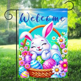 BlissYard Happy Easter Bunny Garden Flag 12x18 Double Sided Sleepy Bunny Easter Egg Rabbit Easter Garden Flag Outdoor Flag Seasonal Decors for Spring Farmhouse Holiday Yard Outside Decorative Banner