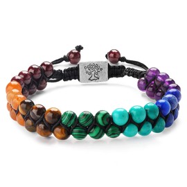 XIANNVXI 7 Chakra Bracelets Beaded Yoga Meditation Bracelet Healing Crystal Double Layer Natural Gemstone Bead Relax Anxiety Bracelets for Women Men