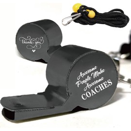 CREATCABIN Sports Whistles With Lanyard Stainless Steel Whistle Loud Crisp Sound Gifts for Coach Referees Teachers- Awesome People Make Awesome Coaches (Black)