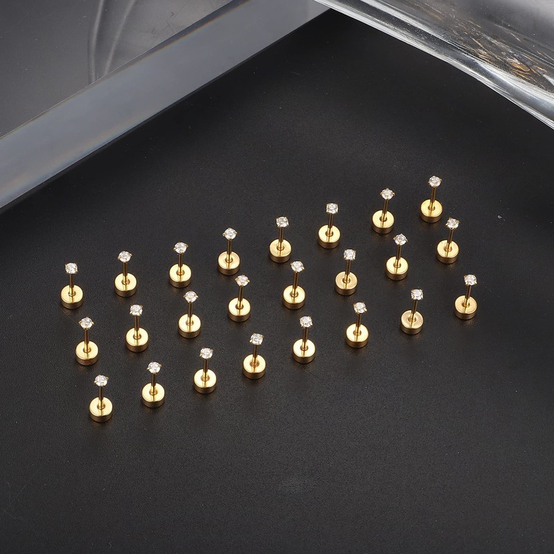Morfetto 12 Pairs 14K Flat Back Earrings 20G Cartilage Earring