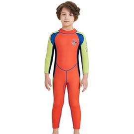 DIVE & SAIL Boys Girls 2.5mm UV Protective Thermal Swim Suits Long Sleeve One Piece Wetsuit Stretchy Full Suit Orange L