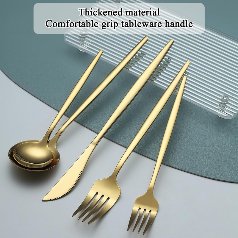 Evanda Gold Silverware Set 60 Piece Service for 12, Titanium