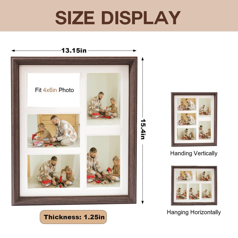 Gmllary 11x14 Collage Picture Frame Walnut, 5-4x6 Photo Frame, 1