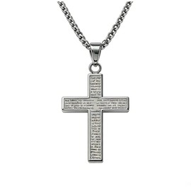 Embewhis Cross Necklace Christian Lord's Prayer Pendant Jewelry Gift for Men Women Stainless Steel (Sliver)