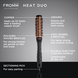 Fromm Heat Duo Copper x Ceramic 1" Round Brush for Expert Blowouts and Faster Hair Drying, Roller Hairbrush for Anti-static Styling, Smoothing, Straightening and Shine