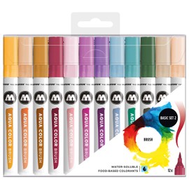 Molotow Aqua Colour Brush (Brush Pen Marker Basic Set 2, Brush Tip for Watercolour and Hand Lettering) 12 Pieces Assorted