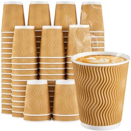 SIUQ 8 oz Coffee Cups - 150 Pack, Insulated Disposable Paper Cups 8 oz, Corrugated Ripple Wall Cups for Hot Beverage or Cold Drinks (Champagne)