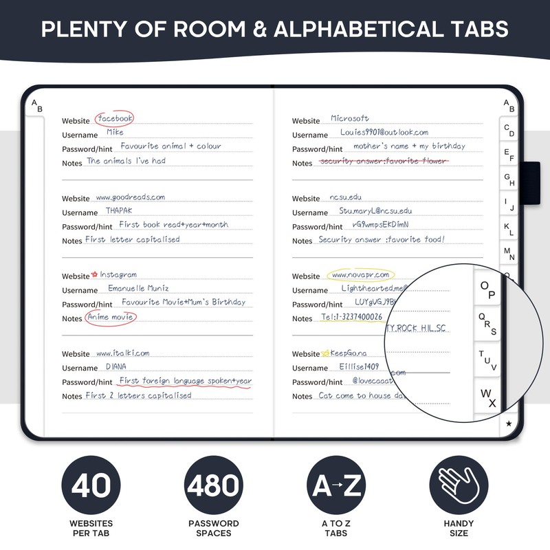 Taja Password Keeper Book with Alphabetical Tabs, Small Password Books