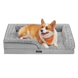 Feandrea Orthopaedic Dog Bed for Medium Dogs, Waterproof Dog Sofa Bed with Removable Washable Cover, 28 x 23 x 6.5 Inches, Dove Gray UPGW251G01