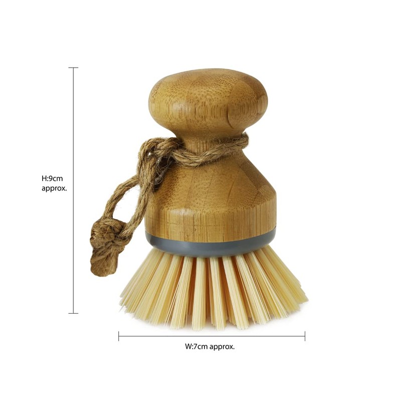 JVL Round Bamboo Short Dish Pot Brush, Natural,