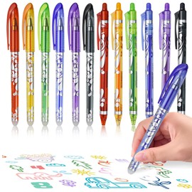 HJJMN 12 Pcs Rub Out Pens, 0.5mm Erasable Pens with Rubbers On The End, 6 Colors Retractable Gel Pens with Friction Eraser for Kids Adults, Eraser Pen for School and Office Stationary Supplies