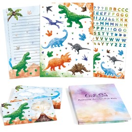 Kids Stationery Set Dinosaur Boys Stationery Set Dino Letter Writing Kit Dinosaur Letter Paper Set Stationery Writing Sheets with Envelopes, Dinosaur Stickers School Teens Dinosaur Gift Set