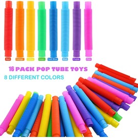16Pcs Colorful Fidget Toys Pop Tubes Autism Sensory Toys for Kids Boys Girls Adults Party Favors Fine Motor Skills & Learning Bend ADHD Anxiety Stress Relief Toys Party Favors Stocking Stuffers