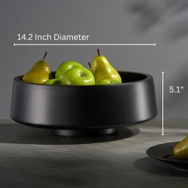 IVE Design XL Black Fruit Bowl for Kitchen Counter, 14.2-inch Diameter Large Wooden Fruit Bowl, Natural Wood, Black Decorative Bowl Fruit Holder Fruit Basket for Kitchen