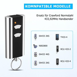 Pack of 3 Replacement for Standard Steel Hand Transmitter, Garage Door Opener 433.92 MHz, 2 Channels, Compatible with Standard Steel Entrematic RCU 433-2, RCU 433-4, EA433 2KM, EA433 2KS, T433-4