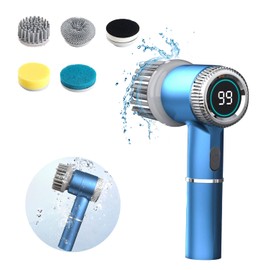 CXTX Electric Rotary Floor Scrubber, 6 Cordless Cleaning Brushes with Replaceable Cleaning Heads, Powerful Shower Floor Scrubber for bathrooms, bathtubs, Tiles, and Floors (Silver)