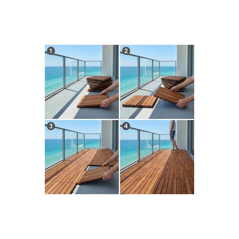 Bare Decor EZ-Floor Interlocking Flooring Tiles in Solid Teak Wood