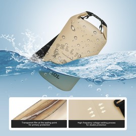 PELLIOT Dry Bag Waterproof 10L Roll Top Lightweight Adjustable Shoulder Bag Storage & Keep Gear Dry, Portable Dry Sack for Kayaking Boating Camping Hiking Trip Khaki