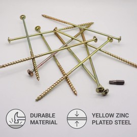 (Pack of 20 pcs) Galvanized Steel 6.0 x 200 mm Yellow Wood Screws, Torx Head, Wafer Head, Timber Screws, Partially Threaded (20, 6.0 x 200 mm)