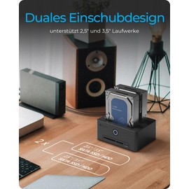 ICY BOX Cloning Station for 2.5"/3.5" SATA HDD/SSD, USB 3.0 (5 Gbps), Offline Cloning, Card Reader (CF/SD), USB Hub, Tool-Free, External, Plug & Play, Docking Station, Clone Function, Black, IB