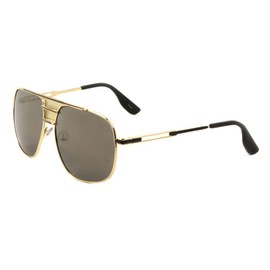 Roma Oversized Square Flat Top Aviator Sunglasses w/Mesh Bridge (Gold & Black Frame, Gold Flash Mirror)