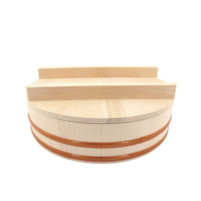 BambooMN 14.2" Hangiri Oke Sushi Rice Cooling Bowl/Tub with Lid,