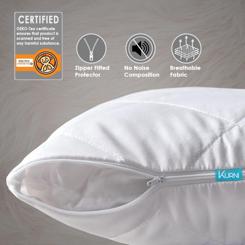 KURNI Pillow Protectors 4 Pack Cover White, Anti Allergy Zipped