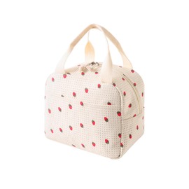 Insulated Lunch Bag for Kids Women, Cute Strawberry White, Thermal Leak-Proof Organizer, Reusable Children's Lunch Bag, Hermal Freezer Bag, Box Container for Outdoor Picnic Travel, School