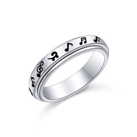 Yearace Musical Symbols Spinner Rings for Anxiety 925 Sterling Silver Music Notes Treble Clef Stress Relieving Fidget Ring Jewelry Gift for Women Musicians Music Graduates, Size 7