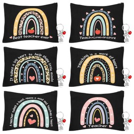 6 Pcs Teacher Appreciation Gifts in Bulk Teacher Makeup Bags for Women 2 Styles Teacher Canvas Pencil Bags Travel Toiletry Case with Zipper Gift for Teacher's Day Graduation Back to School, Black