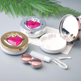 DDJYP 2 Pcs Heart Contact Lens Case Travel Kit, Cute Portable Contact Lens Box Holder Soak Storage Container with Mirror Bottle Tweezers Stick Remover Tool(Random 2 Styles)