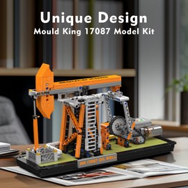 Mould King 17087 Engineering Oilfield Model Building Sets, Nodding Donkey Pumpjack Oil Derrick Model Kit That Work, with Battery and Motor, Home Decor Desktop Decoration for Adult Boy(840 Pieces)