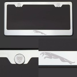 KA Mirror Chrome Jaguar Logo Laser Etched T304 Stainless Steel License Plate Frame