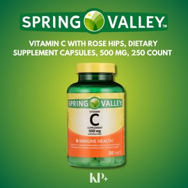 Spring Valley Vitamin C 500mg with Rose HIPS Tablets Dietary Supplement, Antioxidant Protection, 250 Tablets (Pack of 1)