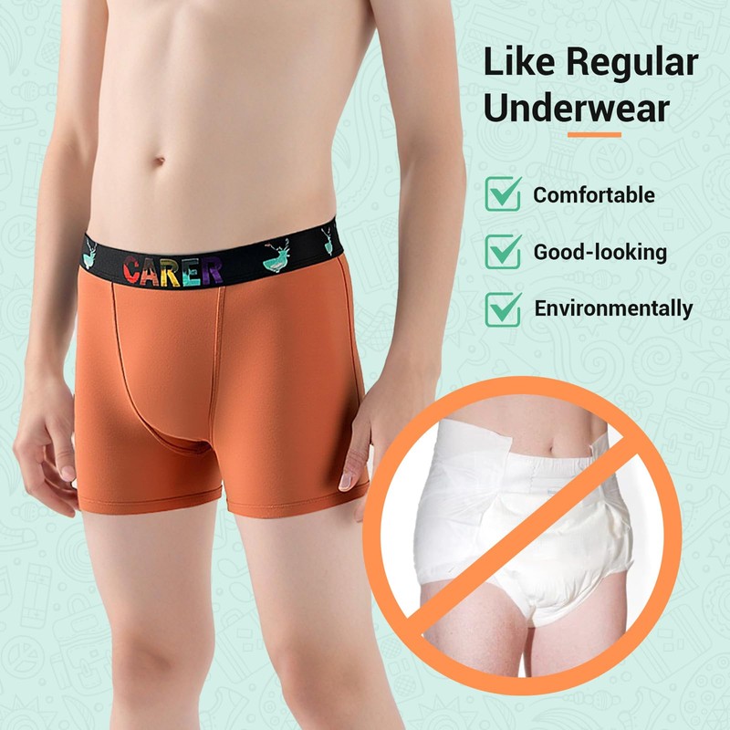 Carer 3 Pack Boys Incontinence Underwear Washable Reusable Kids Cotton