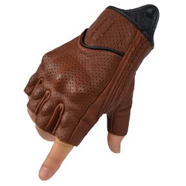 Harssidanzar Motorcycle Gloves for Men Goatskin Leather Perforated Motorbike Riding Driving Gloves CM044UK, Saddle, Size Medium