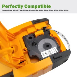 Fanooma Compatible 18443 Rhino Vinyl Industrial Label Tape Replacement for DYMO Rhino Pro 4200 5200 5000 6000 Machine, 6Pcs Permanent Labeling Maker Tape 9mm Refills, Black on White, 3/8 Inch x 18 Ft