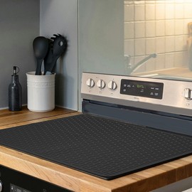 LONGKING Stove Top Covers for Electric Stove, Silicone Drying Mat, Dish Drying Mats for Kitchen Counter, Durable Silicone Mat, Glass Cooktop Protector (Black, 28” x 20”)