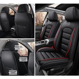 Cscevt 2 Seat Covers for Volvo C30 2008-2013 Leather Car Seat Covers Waterproof Anti-Slip Car Seat Protectors Comfort Premium Automotive Seat Covers with Airbag（Standard,Black+Red Bars）