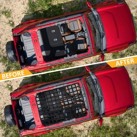 RERPRO Roof Hammock Compatible with 2021 2022 2023 2024 2025 Ford Bronco 6th Gen. 4 Door Mesh Cargo Net Roof Bimini Top Hammock Exterior Decoration Accessories Hard Top Webbing Soft Top Netting Black