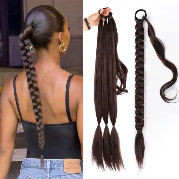 EMMOR Long Braided Ponytail Extension with Straight Hair, Wrap Around