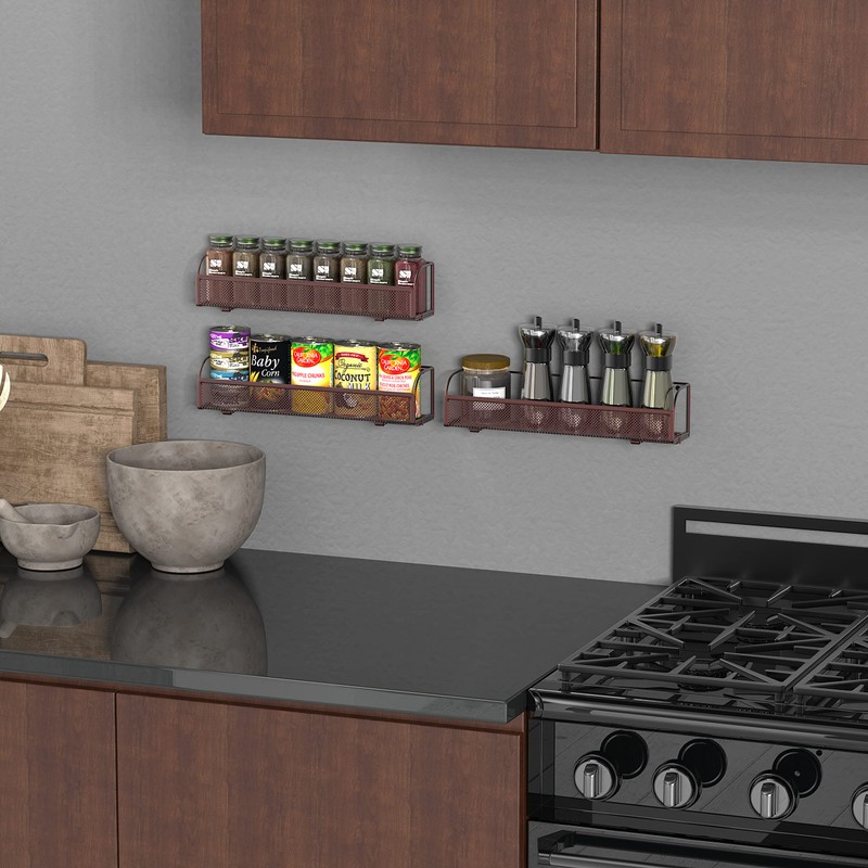 Simple Houseware Wall Mounted Spice Rack Shelves Organizer, Bronze, 3-Pack